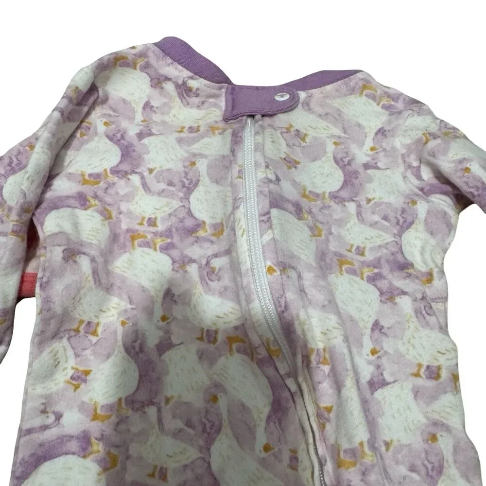 2 Burt's Bees Baby cotton Footed Coverall sleeper-0-3 months Purple Goose Pink